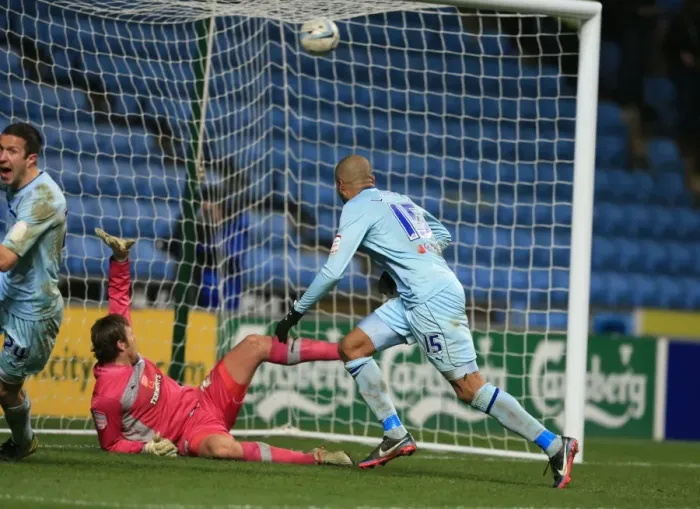 Framed Print : Leon Clarke Scores the Third Goal: Coventry City's Victory in Johnstones Paint Trophy Northern Semi-Final vs Preston North End (10-11-2013) Framed Print : Leon Clarke Scores the Third Goal: Coventry City's Victory in Johnstones Paint Trophy Northern Semi-Final vs Preston North End (10-11-2013)