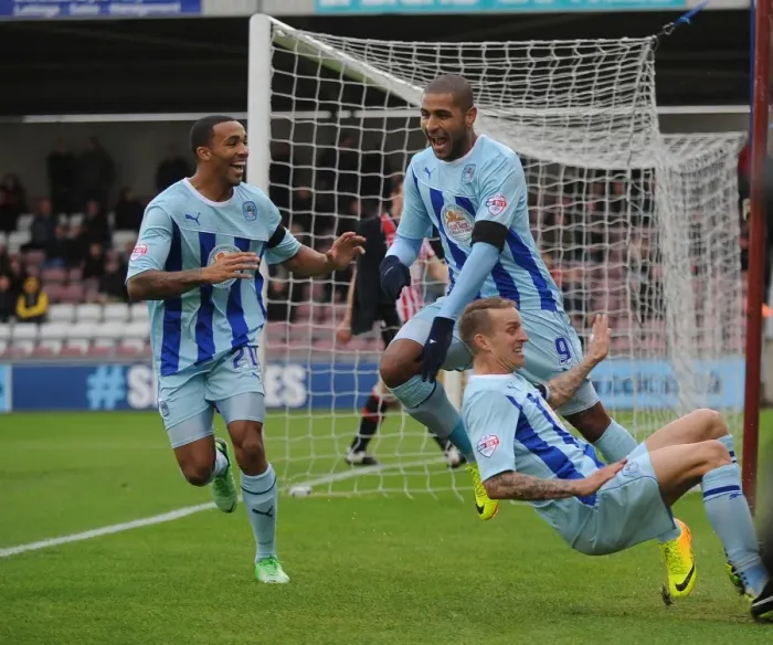 Framed Print : Leon Clarke Scores Opening Goal: Coventry City vs. Sheffield United (Sky Bet League One) Framed Print : Leon Clarke Scores Opening Goal: Coventry City vs. Sheffield United (Sky Bet League One)