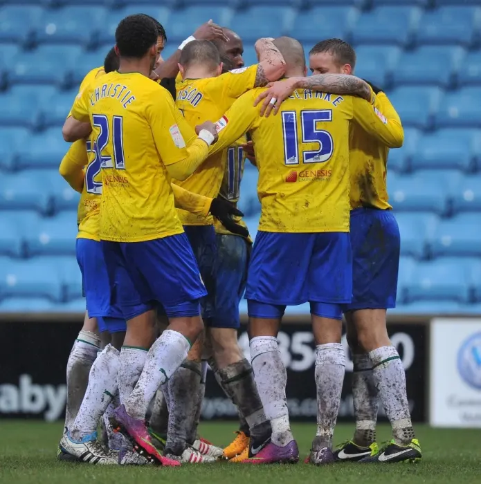 Framed Print : Leon Clarke Scores the Winning Goal: Coventry City's Triumph at Glanford Park (Scunthorpe United vs Coventry City, Football League One) Framed Print : Leon Clarke Scores the Winning Goal: Coventry City's Triumph at Glanford Park (Scunthorpe United vs Coventry City, Football League One)