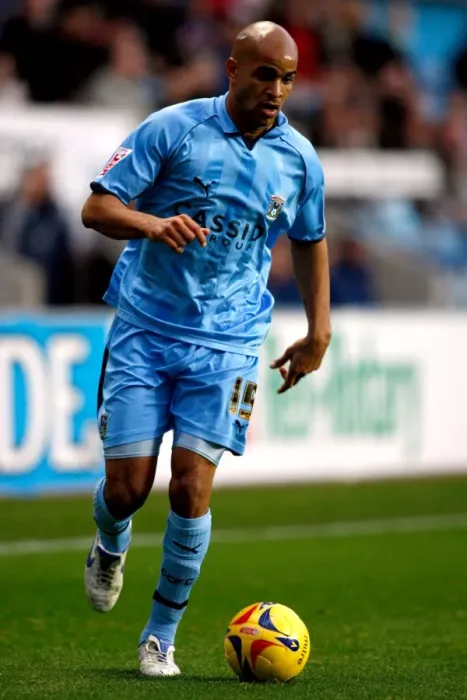 Framed Print : Leon McKenzie's Strike: Coventry City vs Burnley at Ricoh Arena (December 9, 2006) Framed Print : Leon McKenzie's Strike: Coventry City vs Burnley at Ricoh Arena (December 9, 2006)
