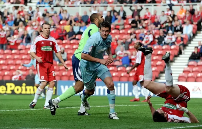 Framed Print : Lucas Jutkiewicz's Historic First Goal for Coventry City in Championship Match Against Middlesbrough (2011) Framed Print : Lucas Jutkiewicz's Historic First Goal for Coventry City in Championship Match Against Middlesbrough (2011)
