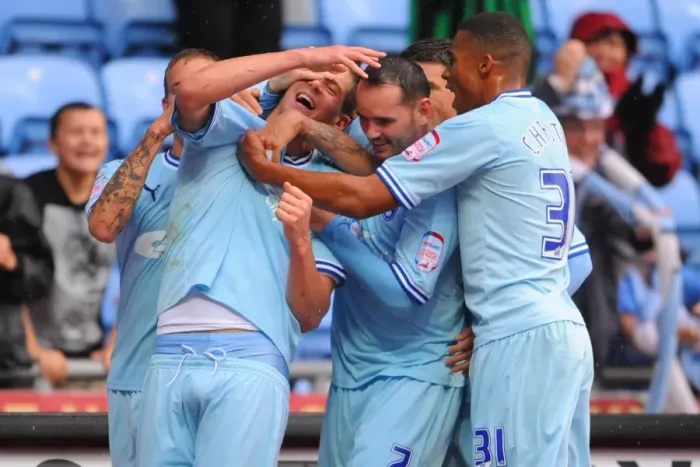 Framed Print : Lukas Jutkiewicz Scores Penalty for Coventry City Against Derby County in Championship Match