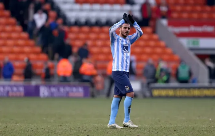 Framed Print : Marcus Tudgay's Victory Salute: Coventry City's Triumph at Blackpool (Sky Bet League One) Framed Print : Marcus Tudgay's Victory Salute: Coventry City's Triumph at Blackpool (Sky Bet League One)