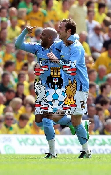 Marlon King and Richard Keogh Celebrate Coventry City's First Goal vs. Norwich City (Npower Championship, 07-05-2011)