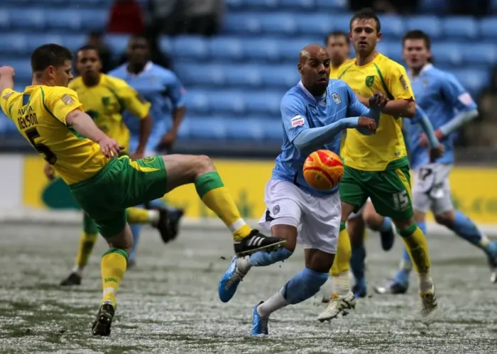 Framed Print : Marlon King vs Michael Nelson: Intense Tackle in Coventry City vs Norwich City Championship Clash (18-12-2010) Framed Print : Marlon King vs Michael Nelson: Intense Tackle in Coventry City vs Norwich City Championship Clash (18-12-2010)