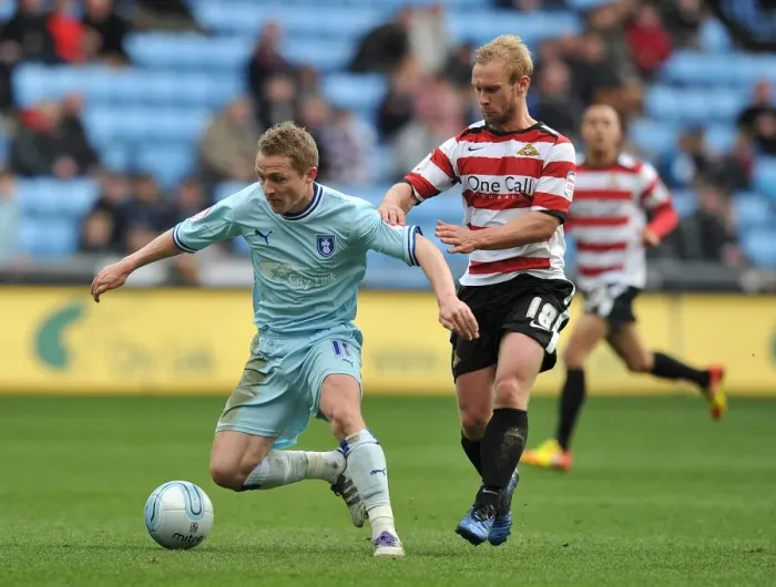 Framed Print : McSheffrey vs. Gillett: A Football Battle at the Ricoh Arena - Coventry City vs. Doncaster Rovers, Npower Championship (21-04-2012)