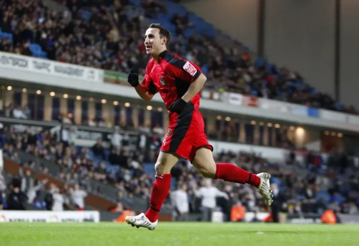 Framed Print : Michael Mifsud's Goal Celebration: Coventry City's FA Cup Upset Against Blackburn Rovers (05-01-2008) Framed Print : Michael Mifsud's Goal Celebration: Coventry City's FA Cup Upset Against Blackburn Rovers (05-01-2008)