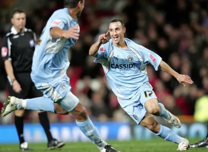 Framed Print : Michael Mifsud's Historic Double: Coventry City's Upset at Old Trafford in the Carling Cup (September 2007) Framed Print : Michael Mifsud's Historic Double: Coventry City's Upset at Old Trafford in the Carling Cup (September 2007)