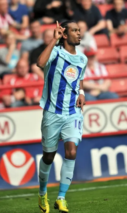 Framed Print : Nathan Delfouneso Scores First Goal: Coventry City's Triumph at Bramall Lane (Sky Bet League One: Sheffield United vs Coventry City)
