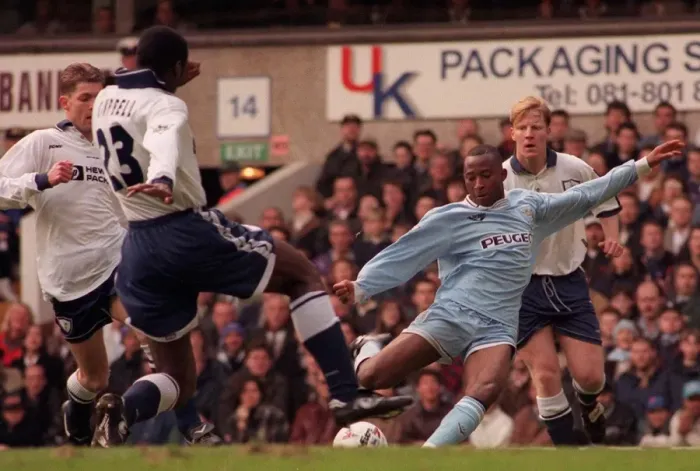 Framed Print : Peter Ndlovu Clears the Way: Coventry City vs. Tottenham at White Hart Lane (1990s) Framed Print : Peter Ndlovu Clears the Way: Coventry City vs. Tottenham at White Hart Lane (1990s)