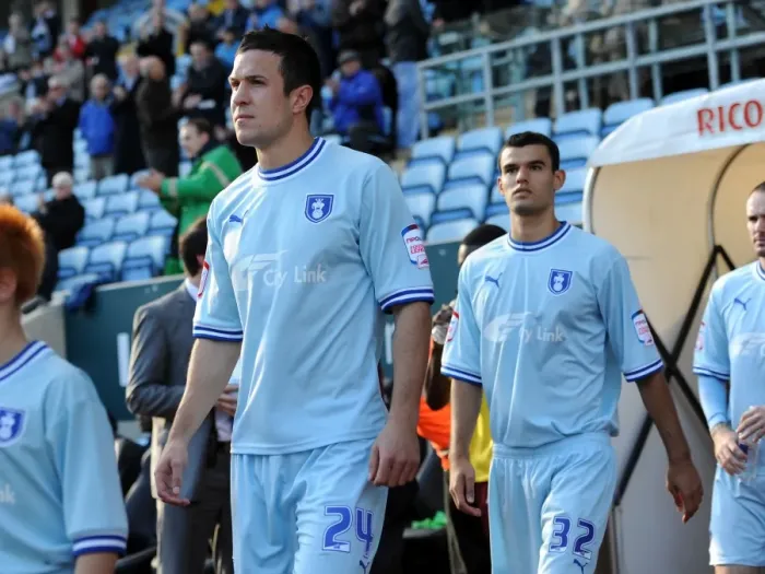 Framed Print : Pre-Match Moment: Coventry City FC's Richard Wood and Conor Thomas at Ricoh Arena vs Burnley (2011) Framed Print : Pre-Match Moment: Coventry City FC's Richard Wood and Conor Thomas at Ricoh Arena vs Burnley (2011)