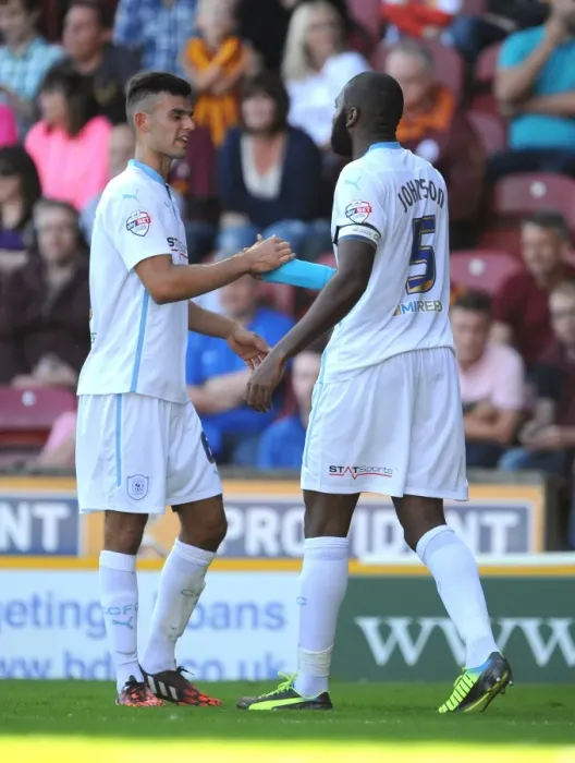Framed Print : Reda Johnson and Conor Thomas: Coventry City's Unstoppable Duo Celebrate Opening Goal Against Bradford City (Sky Bet League One) Framed Print : Reda Johnson and Conor Thomas: Coventry City's Unstoppable Duo Celebrate Opening Goal Against Bradford City (Sky Bet League One)