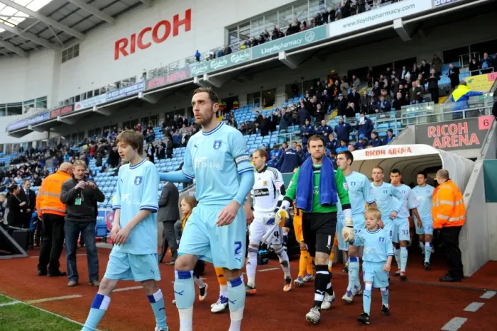 Framed Print : Richard Keogh and Coventry City Team Kick-Off against Hull City in Championship Match at Ricoh Arena (10-12-2011) Framed Print : Richard Keogh and Coventry City Team Kick-Off against Hull City in Championship Match at Ricoh Arena (10-12-2011)