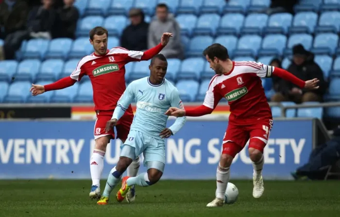 Framed Print : Rivalry's Intense Moment: Nimely vs. Bates Battle for the Ball (Coventry City vs. Middlesbrough, 2012) Framed Print : Rivalry's Intense Moment: Nimely vs. Bates Battle for the Ball (Coventry City vs. Middlesbrough, 2012)