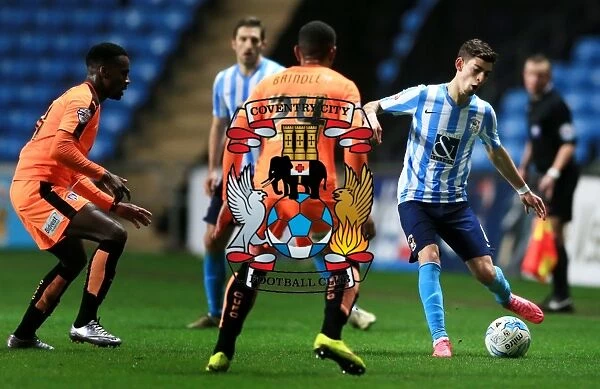 Ruben Lameiras of Coventry City Attacks Colchester United Defenders at Ricoh Arena