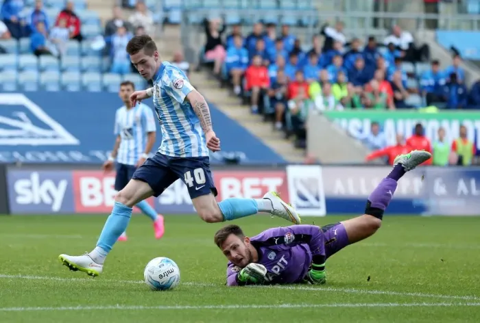 Framed Print : Ryan Kent's Slick Moves: Outmaneuvering Tommy Lee in Coventry City's Sky Bet League One Victory Framed Print : Ryan Kent's Slick Moves: Outmaneuvering Tommy Lee in Coventry City's Sky Bet League One Victory