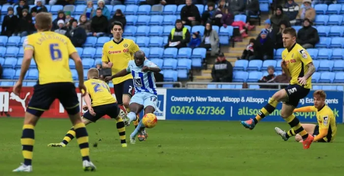 Framed Print : Sanmi Odelusi Scores Coventry City's Second Goal vs Rochdale (Sky Bet League One) Framed Print : Sanmi Odelusi Scores Coventry City's Second Goal vs Rochdale (Sky Bet League One)