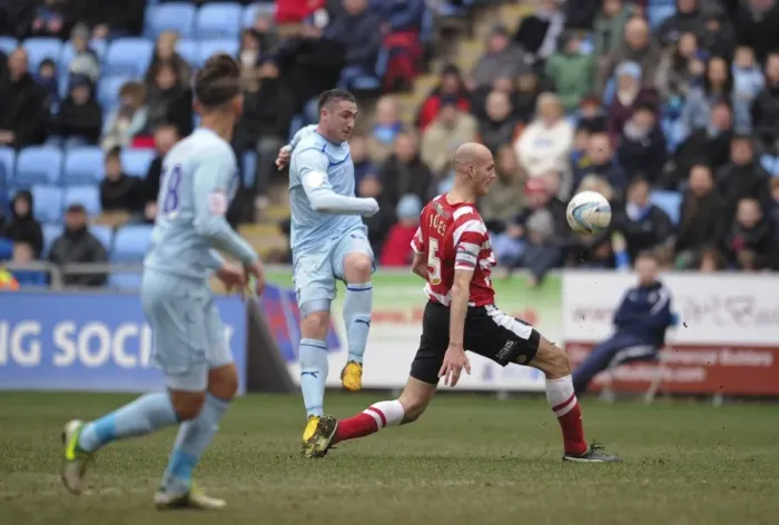 Framed Print : Tense Shootout: Callum Ball Faces Off Against Rob Jones at Coventry City vs Doncaster Rovers (Npower League One, Ricoh Arena) Framed Print : Tense Shootout: Callum Ball Faces Off Against Rob Jones at Coventry City vs Doncaster Rovers (Npower League One, Ricoh Arena)
