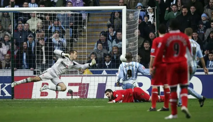 Framed Print : Unsaved: Dele Adebola's Brilliant Attempt vs Mark Schwarzer in Coventry City's FA Cup Fourth Round Match against Middlesbrough (2006) Framed Print : Unsaved: Dele Adebola's Brilliant Attempt vs Mark Schwarzer in Coventry City's FA Cup Fourth Round Match against Middlesbrough (2006)