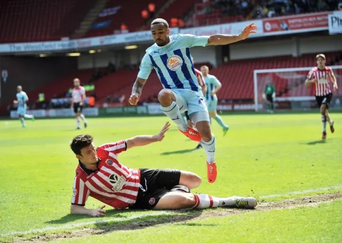 Framed Print : Wilson vs. Maguire: A League One Battle – Sheffield United vs. Coventry City (03-05-2014) Framed Print : Wilson vs. Maguire: A League One Battle – Sheffield United vs. Coventry City (03-05-2014)