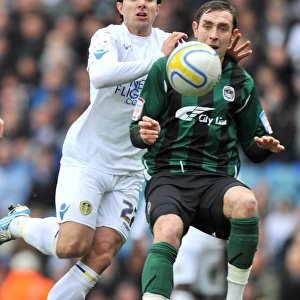 Battle for Supremacy: Davide Somma vs. Richard Keogh in the Npower Championship Clash between Leeds United and Coventry City at Elland Road