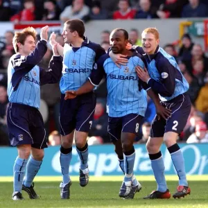Celebrating Glory: Coventry City's Patrick Suffo and Teams Ecstatic Reaction to Winning Goal vs. Nottingham Forest (Nationwide League Division One, 07-02-2004) Celebrating Glory: Coventry City's Patrick Suffo and Teams Ecstatic Reaction to Winning Goal vs. Nottingham Forest (Nationwide League Division One, 07-02-2004)