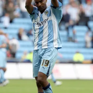 Print of Clinton Morrison Acknowledging Coventry City Fans at Ricoh Arena Print of Clinton Morrison Acknowledging Coventry City Fans at Ricoh Arena