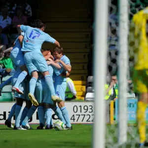 Cody McDonald's Game-Winning Goal: Coventry City Celebrates at Huish Park Cody McDonald's Game-Winning Goal: Coventry City Celebrates at Huish Park