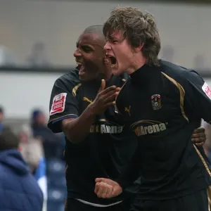 Coventry City FC: Aron Gunnarsson and Clinton Morrison Celebrate Second Goal vs. Blackburn Rovers in FA Cup Fifth Round (Feb 2009) Coventry City FC: Aron Gunnarsson and Clinton Morrison Celebrate Second Goal vs. Blackburn Rovers in FA Cup Fifth Round (Feb 2009)