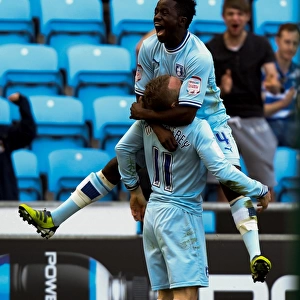 Coventry City FC: Bigirimana and McSheffrey Celebrate Opening Goal Against Portsmouth (Npower Championship, 24-03-2012, Ricoh Arena)