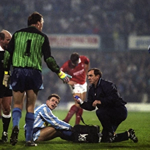 Coventry City FC: George Dalton Attends to Kevin Gallacher's Injury as Ogrizovic Offers Support (1990, Rumbelows Cup)