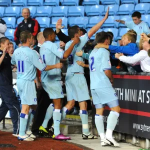 Coventry City FC: Lukas Jutkiewicz Scores Second Goal, Celebrates with Fans and Team (27-09-2011 vs Blackpool, Ricoh Arena)