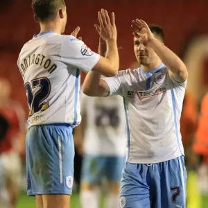 Coventry City FC's FA Cup Upset: Matthew Pennington and John Fleck Celebrate Over Walsall at Bescot Stadium Coventry City FC's FA Cup Upset: Matthew Pennington and John Fleck Celebrate Over Walsall at Bescot Stadium