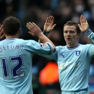 Coventry City: McSheffrey and Deegan Celebrate Goal Against Middlesbrough in Npower Championship (21-01-2012, Ricoh Arena) Coventry City: McSheffrey and Deegan Celebrate Goal Against Middlesbrough in Npower Championship (21-01-2012, Ricoh Arena)