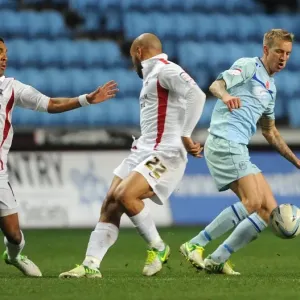 Coventry City vs Scunthorpe United: Baker Outmuscles Hawley for the Ball in Npower League One Clash at Ricoh Arena Coventry City vs Scunthorpe United: Baker Outmuscles Hawley for the Ball in Npower League One Clash at Ricoh Arena