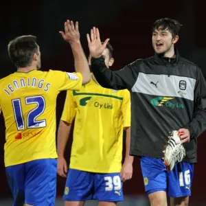 Coventry City's Adam Barton and Steven Jennings Celebrate Goal in Npower League One Match vs Doncaster Rovers Coventry City's Adam Barton and Steven Jennings Celebrate Goal in Npower League One Match vs Doncaster Rovers