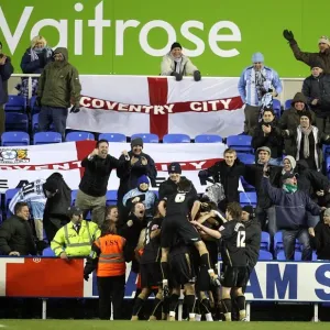Coventry City's Daniel Fox Scores Opener: Celebrating with Team Mates and Fans at Reading's Madejski Stadium (Championship 2008) Coventry City's Daniel Fox Scores Opener: Celebrating with Team Mates and Fans at Reading's Madejski Stadium (Championship 2008)