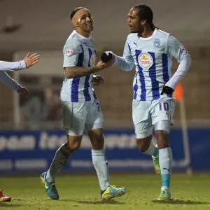 Coventry City's Delfouneso and Wilson: Celebrating Winning Goals Against Walsall in Sky Bet League One Coventry City's Delfouneso and Wilson: Celebrating Winning Goals Against Walsall in Sky Bet League One