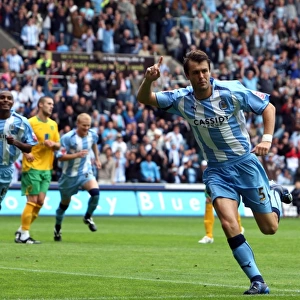 Coventry City's Elliot Ward Celebrates Penalty Goal Against Norwich City in Coca-Cola Football Championship (09-08-2008)