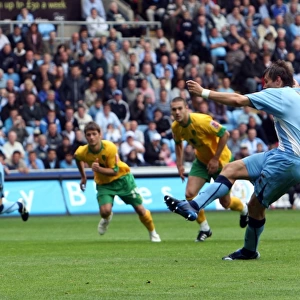 Coventry City's Elliot Ward Scores Penalty at Ricoh Arena vs Norwich City (Coca-Cola Football Championship, 09-08-2008)