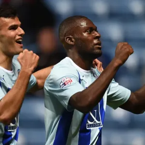 Coventry City's Frank Nouble and Conor Thomas: Celebrating the Opening Goal in Sky Bet League One Match vs Gillingham at Ricoh Arena Coventry City's Frank Nouble and Conor Thomas: Celebrating the Opening Goal in Sky Bet League One Match vs Gillingham at Ricoh Arena