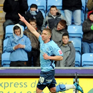 Coventry City's Freddy Eastwood Celebrates First Goal Against Barnsley in Coca-Cola Championship (09-01-2010)
