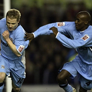 Coventry City's Gary McSheffrey and Lloyd Dyer Celebrate Penalty Goal Against Nottingham Forest in Coca-Cola Championship (06-04-2005)