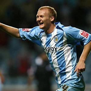 Coventry City's Robbie Simpson Celebrates Third Goal Against Aldershot Town in Carling Cup Round 1 (2008)