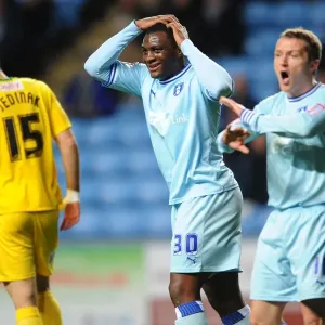 Disappointment and Determination: Coventry City's McSheffrey and Cameron After Missed Chance vs. Crystal Palace