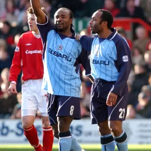 Double Trouble: Suffo and Joachim's Goal Celebration vs. Nottingham Forest (Coventry City, 07-02-2004, Nationwide League Division One) Double Trouble: Suffo and Joachim's Goal Celebration vs. Nottingham Forest (Coventry City, 07-02-2004, Nationwide League Division One)