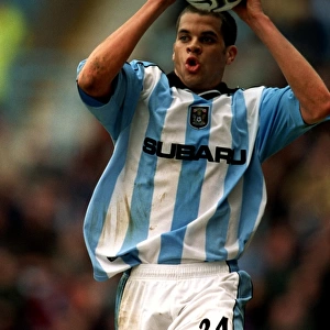 Marcus Hall of Coventry City Gears Up for a Throw-In Against Derby County (31-03-2001)