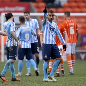 Marcus Tudgay's Triumphant Salute: Coventry City's Victory Celebration at Bloomfield Road Marcus Tudgay's Triumphant Salute: Coventry City's Victory Celebration at Bloomfield Road