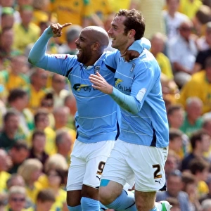 Marlon King and Richard Keogh Celebrate Coventry City's First Goal vs. Norwich City (Npower Championship, 07-05-2011)