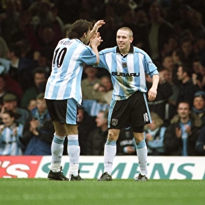 Mustapha Hadji and Craig Bellamy: Celebrating Coventry City's Historic First Goal Against Leicester City in FA Carling Premiership (07-04-2001)